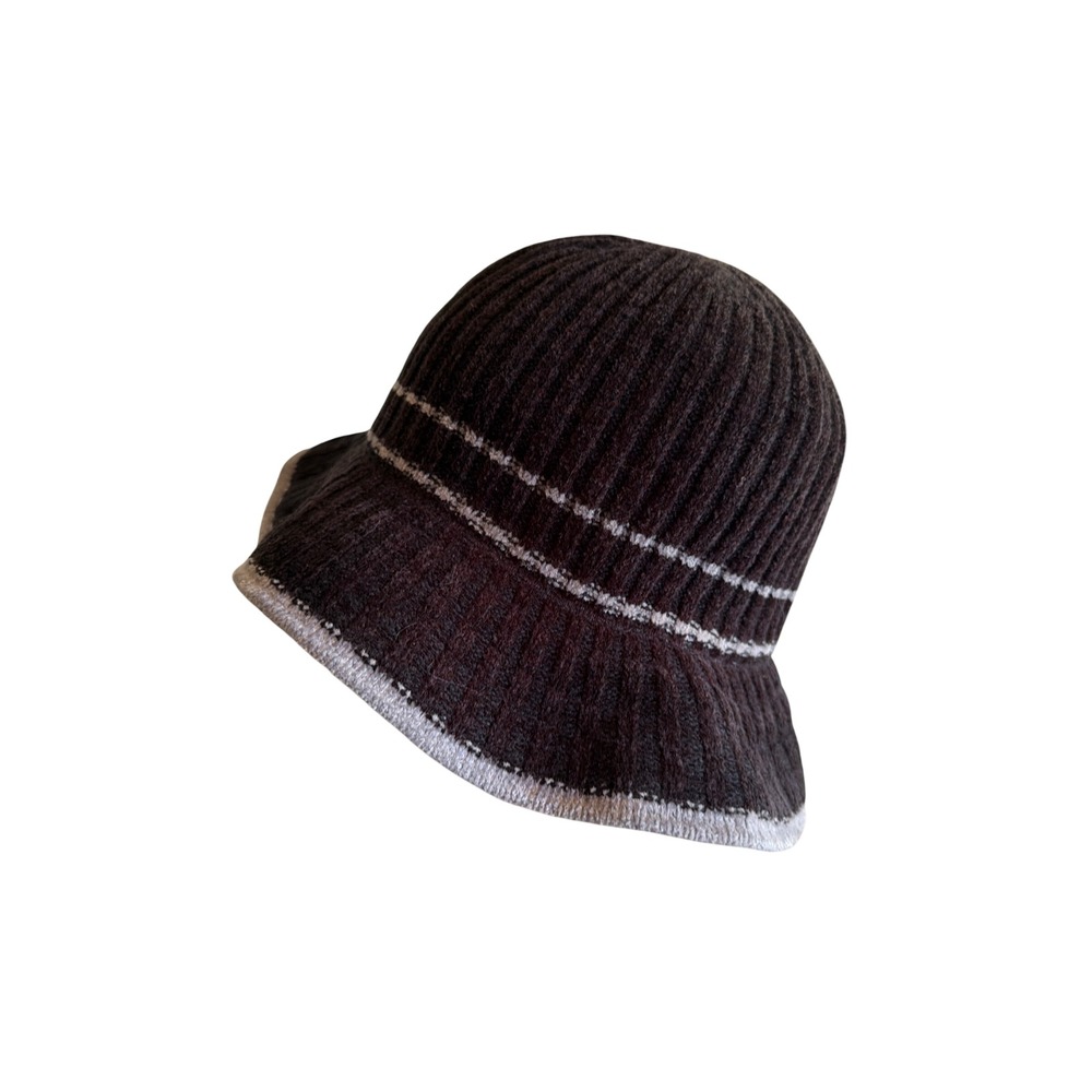 Nine & Company Bucket Hat Brown Striped Knit Cloche Winter Ribbed One Size